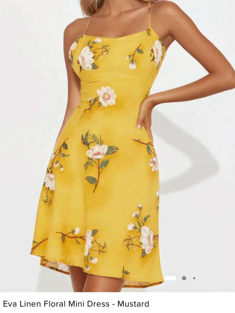 Fashion Nova Yellow Floral Spaghetti-Strap Mini Dress